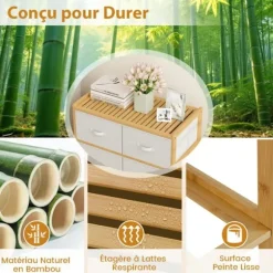 COSTWAY Kommode med 6 stofskuffer og bambusramme, foldbare stofkasser, til skab, stue, entré, 66 x 35 x 78,5 cm Naturlig