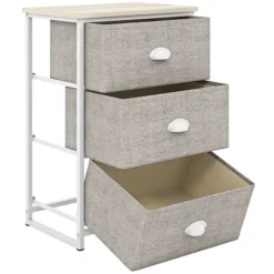 COSTWAY kommode med 3 stofskuffer, med metalramme, folde, til soveværelse, entré, stue, gang, 45 x 30 x 73 cm, Grå Grå