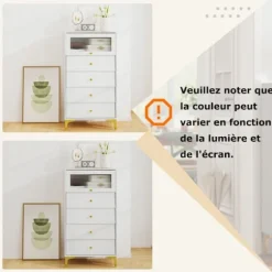 COSTWAY Kommode til Soveværelse med Vippende Glasdør og 4 Skuffe, til Soveværelse, Stue, 60x40x112,5 cm, Hvid Vit