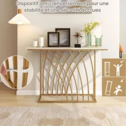 COSTWAY konsol entrémøbler, marmoreffekt - 120 x 30 x 80 CM - Skandinavisk konsolbord med guld metalramme til entre, stue vitt och guld