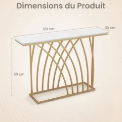 COSTWAY konsol entrémøbler, marmoreffekt - 120 x 30 x 80 CM - Skandinavisk konsolbord med guld metalramme til entre, stue vitt och guld