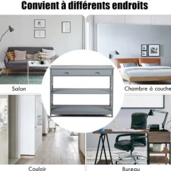 COSTWAY konsol, indgangsenhed - 100 x 30 x 80 CM - 1 skuffe og 2 opbevaringshylder til entre, stue grå Vit