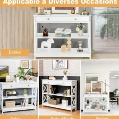 COSTWAY konsol, indgangsenhed - 100 x 30 x 80 CM - 1 skuffe og 2 opbevaringshylder til entre, stue, hvid Vit