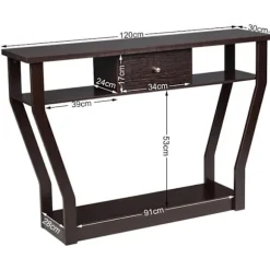 COSTWAY konsolbord - 120x30x81CM - 1 skuffe og 2 rum til opbevaring, landlig stil, brune indgangsmøbler Brun