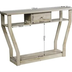 COSTWAY konsolbord - 120x30x81CM - 1 skuffe og 2 rum til opbevaring, landlig stil, naturlige indgangsmøbler Svart