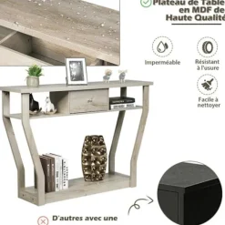 COSTWAY konsolbord - 120x30x81CM - 1 skuffe og 2 rum til opbevaring, landlig stil, naturlige indgangsmøbler Svart