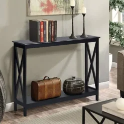 COSTWAY Konsolbord Entré Industil 100 x 30 x 80 CM med 1 Opbevaringshylde til Stue, Entré, Korridor Sort Svart