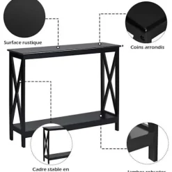 COSTWAY Konsolbord Entré Industil 100 x 30 x 80 CM med 1 Opbevaringshylde til Stue, Entré, Korridor Sort Svart