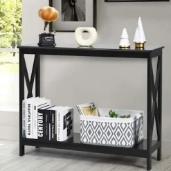COSTWAY Konsolbord Entré Industil 100 x 30 x 80 CM med 1 Opbevaringshylde til Stue, Entré, Korridor Sort Svart
