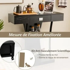 COSTWAY Konsolbord, Entrémøbel - 3 Hylder, 1 Skuffe - L91 x P30 x H88 - Sort Skandinavisk Stil