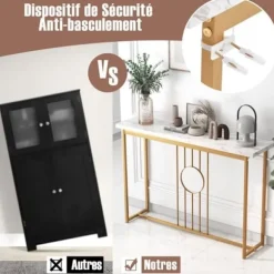 COSTWAY Konsolbord, Entrémøbel med marmoreffekt 120 x 30 x 80,5 CM (L x B x H) - Guldmetalramme, skandinavisk s vitt och guld