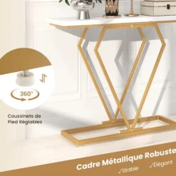 COSTWAY Konsolbord i imiteret marmor, tipsikring, sidebord til entré i stuen, hvid og guld Vitt och guld