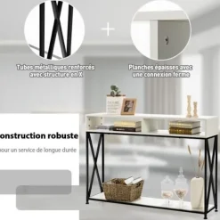 COSTWAY Konsolbord i industriel stil 120 x 23 x 79 CM Stålkonstruktion Anti-vip indgangsmøbler Hvid