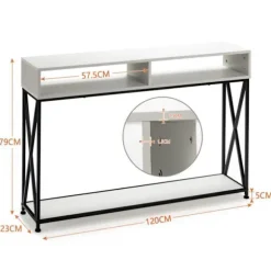 COSTWAY Konsolbord i industriel stil 120 x 23 x 79 CM Stålkonstruktion Anti-vip indgangsmøbler Hvid