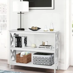 COSTWAY Konsolbord i industriel stil 100 x 33 x 80 CM, 3 hylder Entrémøbler til stue, entre Hvid Vit