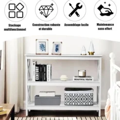 COSTWAY Konsolbord i industriel stil 100 x 33 x 80 CM, 3 hylder Entrémøbler til stue, entre Hvid Vit