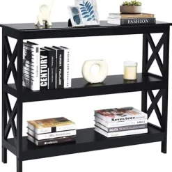 COSTWAY konsolbord i industriel stil 100 x 33 x 80 CM, 3 hylder Entrémøbler til stue, entré sort Svart
