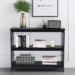 COSTWAY konsolbord i industriel stil 100 x 33 x 80 CM, 3 hylder Entrémøbler til stue, entré sort Svart