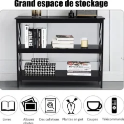 COSTWAY konsolbord i industriel stil 100 x 33 x 80 CM, 3 hylder Entrémøbler til stue, entré sort Svart