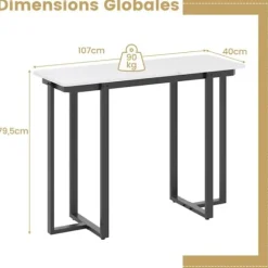 COSTWAY Konsolbord i Marmor-look, Geometrisk Metalstruktur 107 x 40 x 79,5 cm til Stue, Gang (Sort)