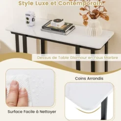COSTWAY Konsolbord i Marmor-look, Geometrisk Metalstruktur 107 x 40 x 79,5 cm til Stue, Gang (Sort)