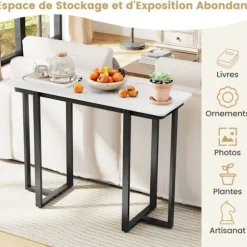 COSTWAY Konsolbord i Marmor-look, Geometrisk Metalstruktur 107 x 40 x 79,5 cm til Stue, Gang (Sort)