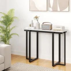COSTWAY Konsolbord i Marmor-look, Geometrisk Metalstruktur 107 x 40 x 79,5 cm til Stue, Gang (Sort)