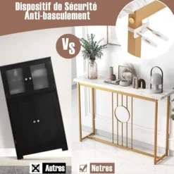 COSTWAY konsolbord, indgangsmøbler med marmoreffekt 120 x 30 x 80,5 CM (L x B x H) - Metalstel i guld, skandinavisk stil vitt och guld