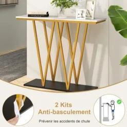 COSTWAY Konsolbord Marmor Effekt - Geometrisk Skandinavisk Stil - 100 x 30 x 79 cm (L x B x H) Ramme i Gyldent Metal