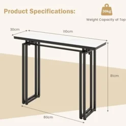 COSTWAY konsolbord, marmoreffekt - 110 x 30 x 81 CM, entremøbler i skandinavisk stil, sort metalstel Vit och svart