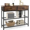 COSTWAY Konsolbord med 2 niveauer, 2 skuffer - 100 x 30 x 81,5 CM, Industrielt design. Metalramme, Rustik Brun Entrémøbel