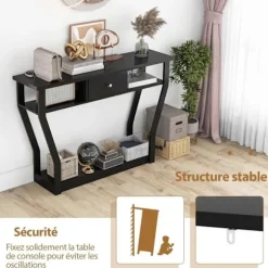 COSTWAY konsolbord med 1 skuffe og 2 opbevaringsrum, Country Style, Sort Svart