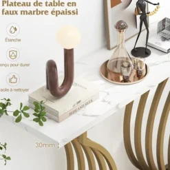 COSTWAY konsolbord med marmortryk - 100 x 29,5 x 80,5 cm (L x B x H) - Metalstel i guld - moderne skandinavisk stil GULD