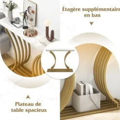 COSTWAY konsolbord med marmortryk - 100 x 29,5 x 80,5 cm (L x B x H) - Metalstel i guld - moderne skandinavisk stil GULD