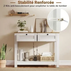 COSTWAY Konsolbord-106 x 30 x 81,5 cm (L x b x H) - 2 Skuffer og 1 Hylde, Smalt Entré Bord, Landlig Stil Natur + Vit