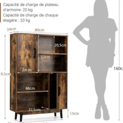 COSTWAY 4-lags reol 80 x 24 x 119,5 CM, opbevaringsenhed med døre, hylder og anti-vippeanordning, kaffe