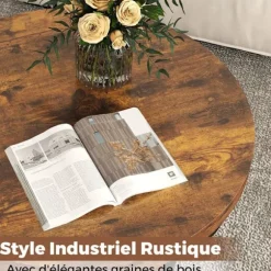 COSTWAY Lavabo Bords 80 cm med 2 Niveauer, Metalramme, Runde Stuebord i Træ til Værelset, Brun kastanj