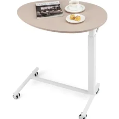 COSTWAY Lille mobilt barbord, højdejusterbart 74-108 cm, sidde-stå skrivebord med låsehjul - oval top