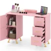COSTWAY Manicurebord - 3 Skuffer og 2 Skabe, Aftageligt Håndledspude 108x45x76 CM Ideel til Neglesalon Pink, Guld