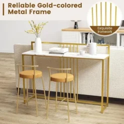 COSTWAY Marmor Print Console Bord - 120 x 32,5 x 88 CM - Guld Metalramme Moderne skandinavisk stil Gangmøbler Vit + guld