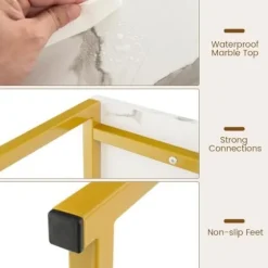 COSTWAY Marmor Print Console Bord - 120 x 32,5 x 88 CM - Guld Metalramme Moderne skandinavisk stil Gangmøbler Vit + guld