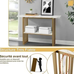 COSTWAY Marmoreffekt Consolebord - 2 Niveauer 120 x 29,5 x 92,5 cm (L x b x H) Guld metalramme - Skandinavisk stil Guld