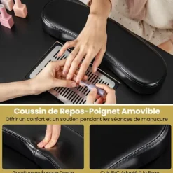 COSTWAY Mobil Manicurebord med Støvsuger - 3 Støvposer, Håndledsstøtte, 4 Skuffer 8 Låsehjul Sort