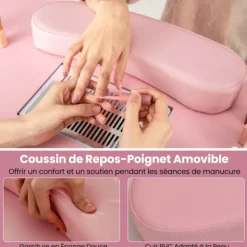 COSTWAY Mobil Manicurebord med Støvsuger - 3 Støvposer, Håndledsstøtte, 4 Skuffer 8 Låsebare Hjul Rosa