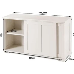 COSTWAY Moderne Køkken Buffet Skab Vitrineskab Lakeret Beige med Skydedør og 2 Hylder i MDF 106,5 x 33 x 60CM Beige