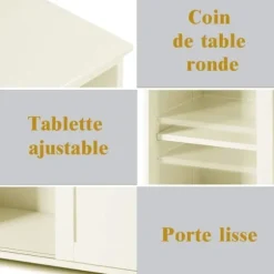 COSTWAY Moderne Køkken Buffet Skab Vitrineskab Lakeret Beige med Skydedør og 2 Hylder i MDF 106,5 x 33 x 60CM Beige