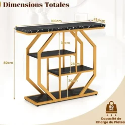 COSTWAY Moderne 4-niveau Entréekonsol, Plader i Marmorimitation, Geometrisk Metalramme 100 x 29,5 x 80 cm (L x B x H)