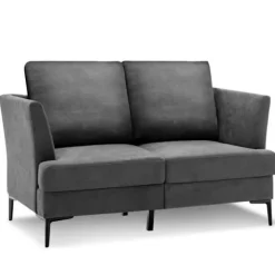 COSTWAY Moderne 2-personers lige sofa - 2 aftagelige puder - L 141 x D 80 x H 72 cm i gråt hørstof