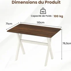 COSTWAY Moderne Træ Spisebord 110x71x76 cm - X-formet Ramme til Små Rum - Belastning Kapacitet 100 kg