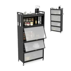 COSTWAY 5-niveau køkkenbuffet på hjul, hæveporte, udskiftelige fødder, til spiseplads, stue, kontor, sort Svart